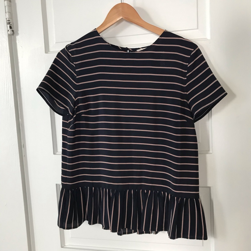Red Fleece blue silk blouse